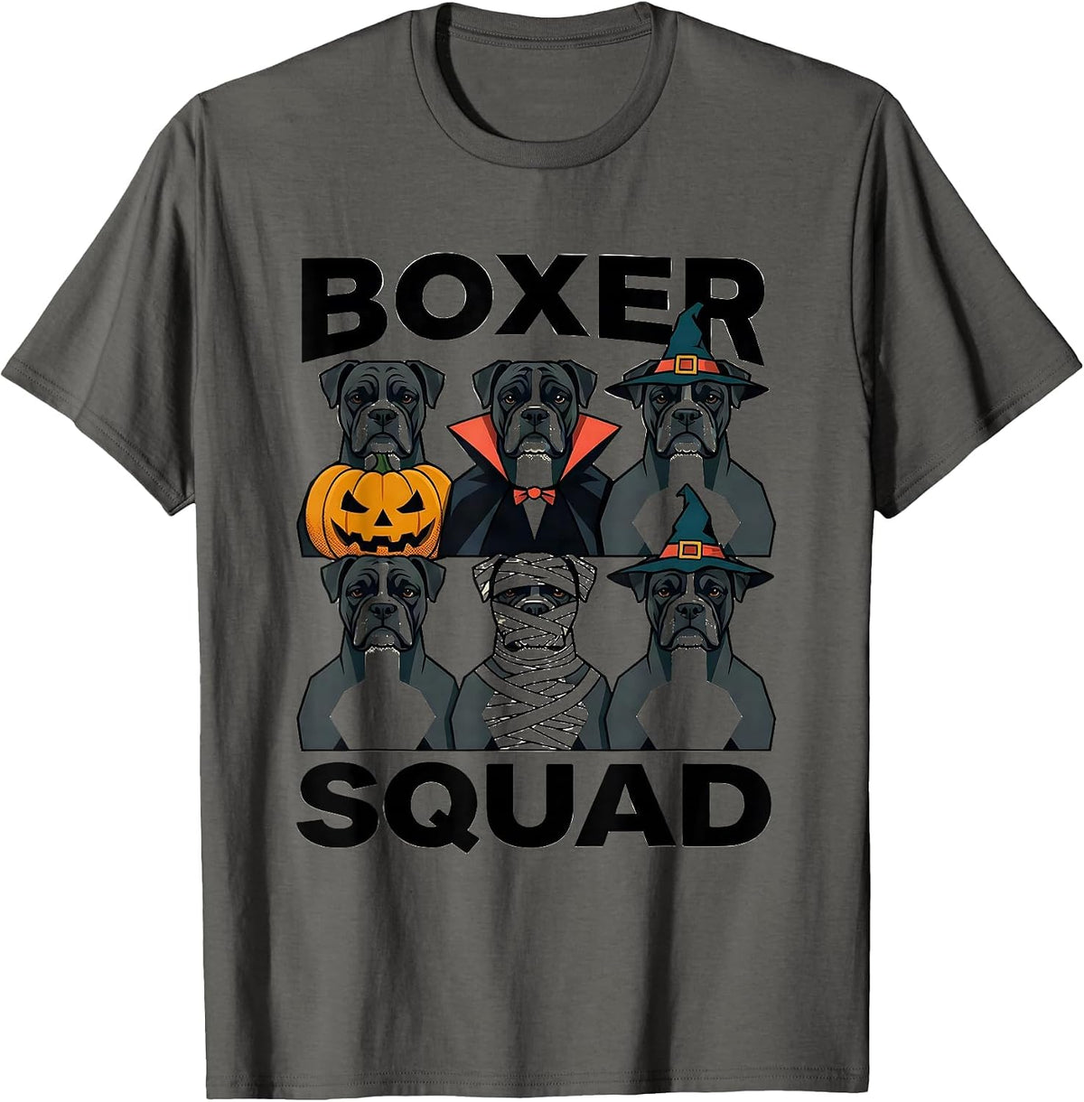 Boxer Squad Midcentury Modern Halloween Dog Breed Squad T-Shirt - Asphalt Grey