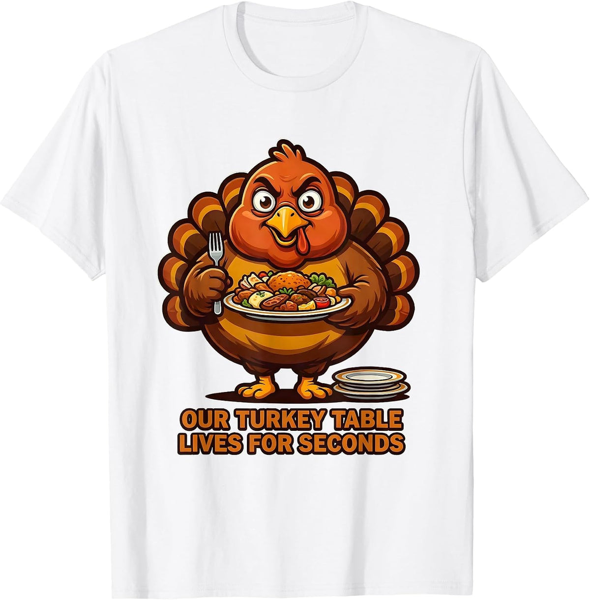 Men's Our Turkey Table Lives For Seconds Funny Thanksgiving Family T-Shirt - White