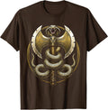Serpent and Double-Headed Axe Heavy Metal Design T-Shirt - Brown