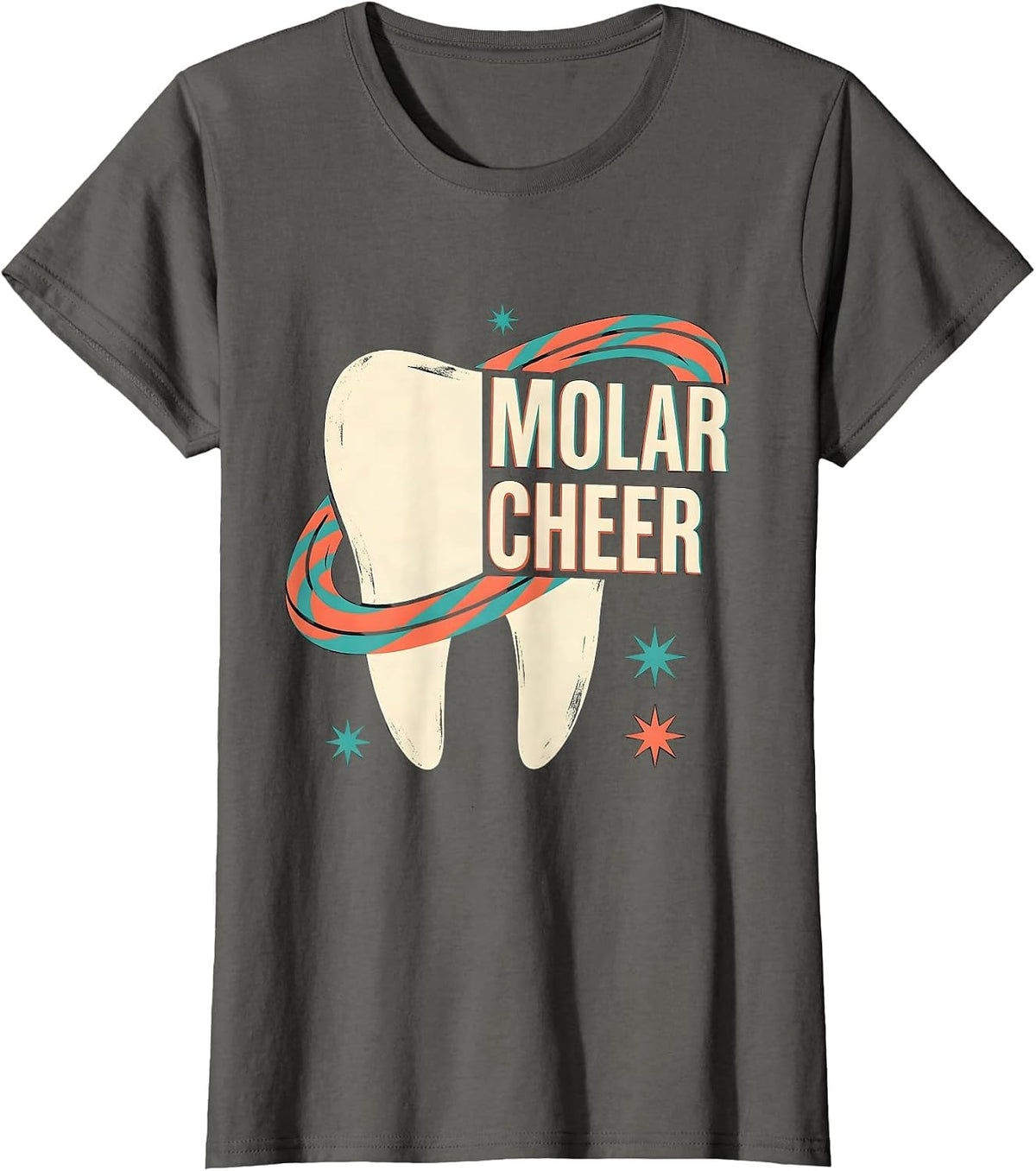 Women's Molar Cheer Midcentury Modern Dental Christmas Humor Dental T-Shirt - Asphalt Grey