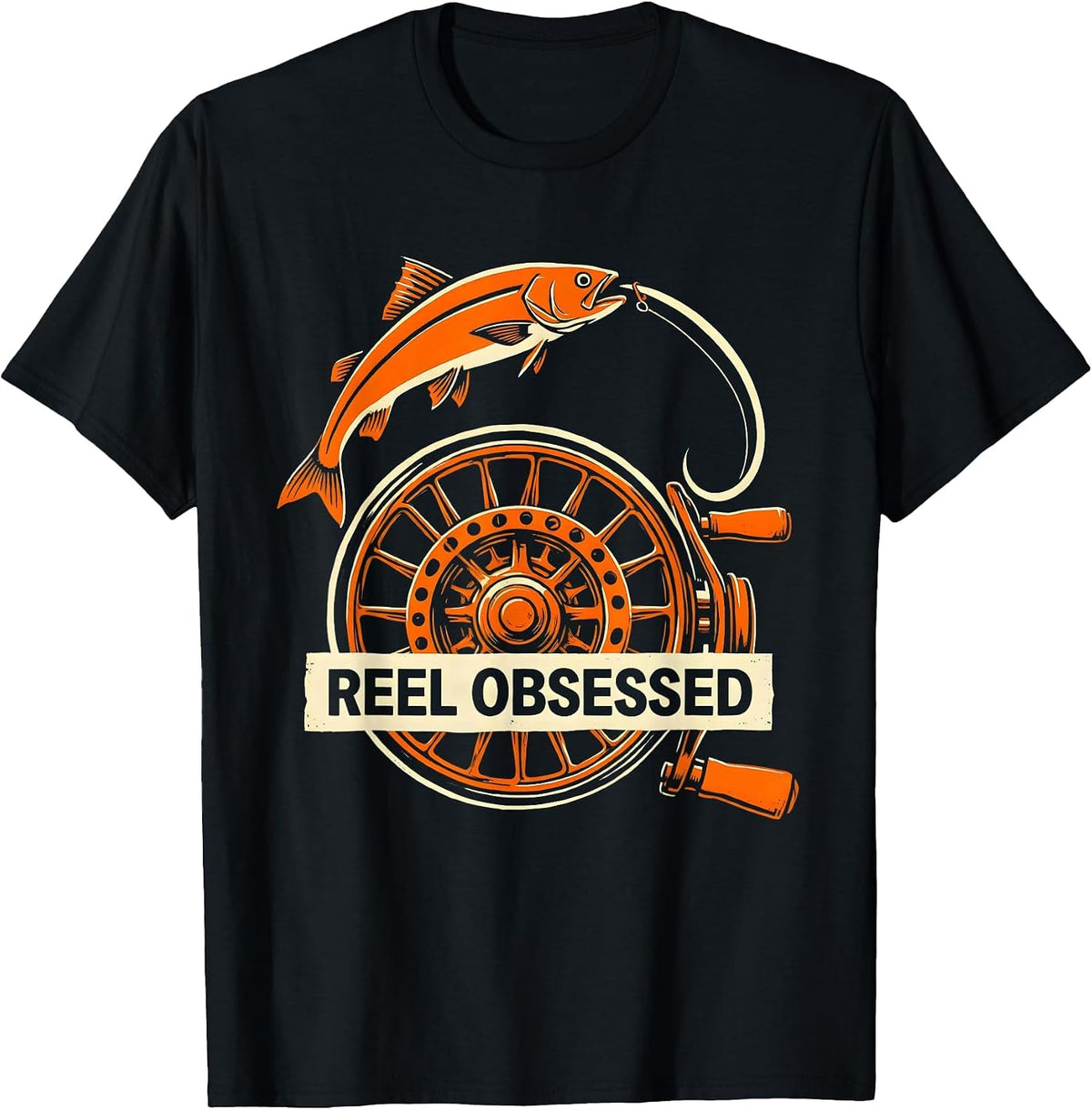 Men's Reel Obsessed Fishing Graphic Design T-Shirt - Black