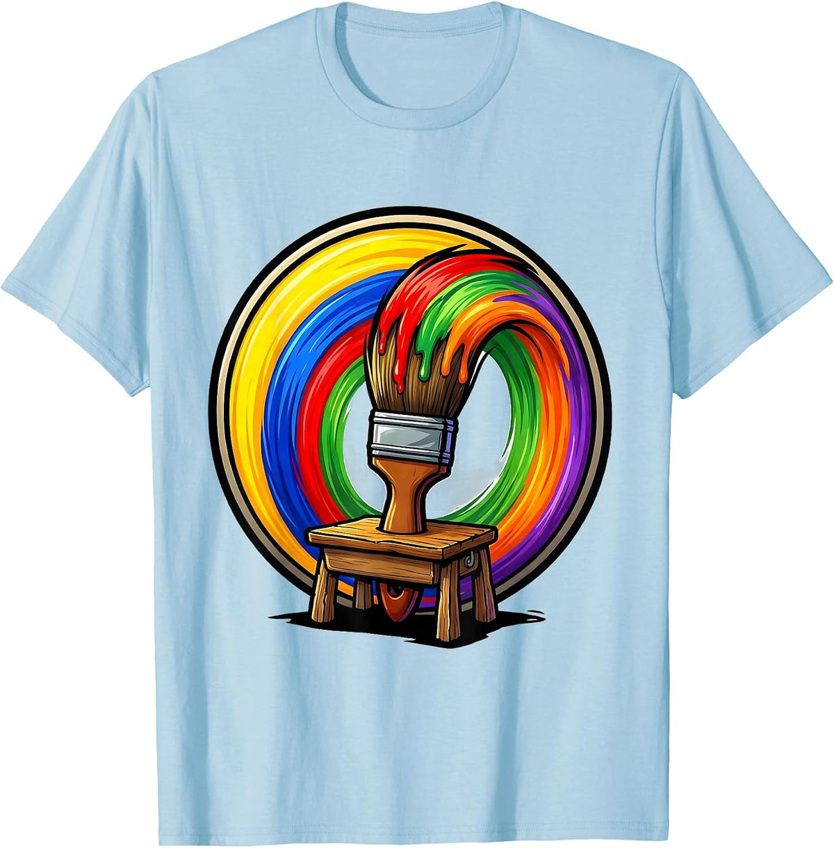 Men's PreK Teacher Paintbrush Rainbow Classroom Art T-Shirt - Baby Blue