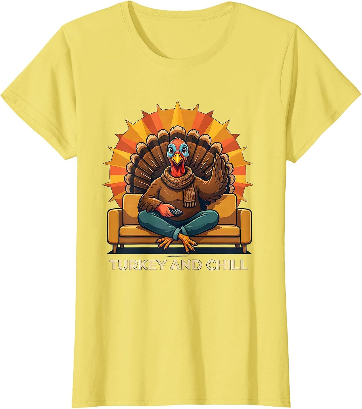 Turkey and Chill Funny Thanksgiving Design T-Shirt - Lemon Yellow