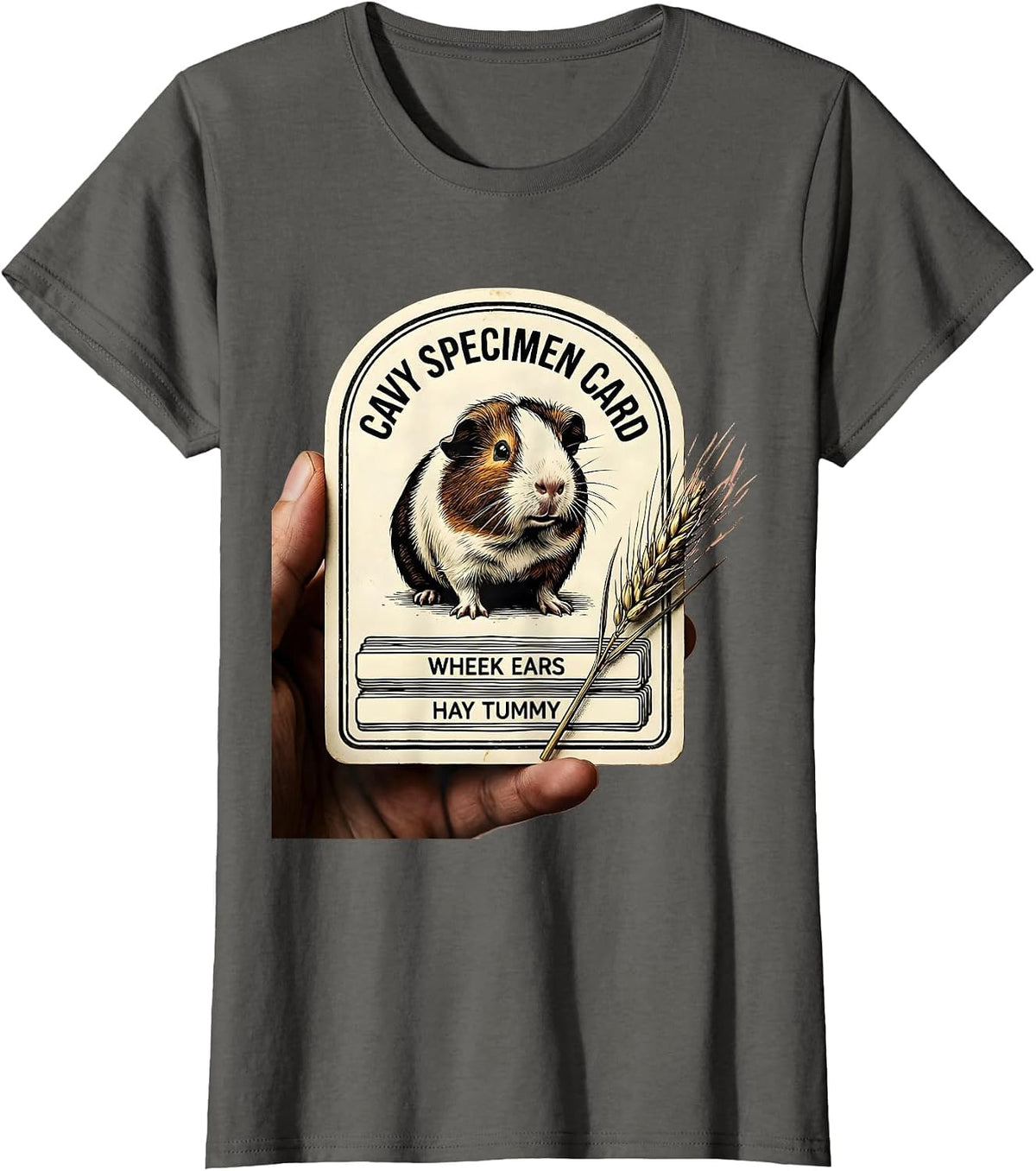 Women's Cavy Specimen Card: Wheek Ears, Hay Tummy Funny T-Shirt - Asphalt Grey