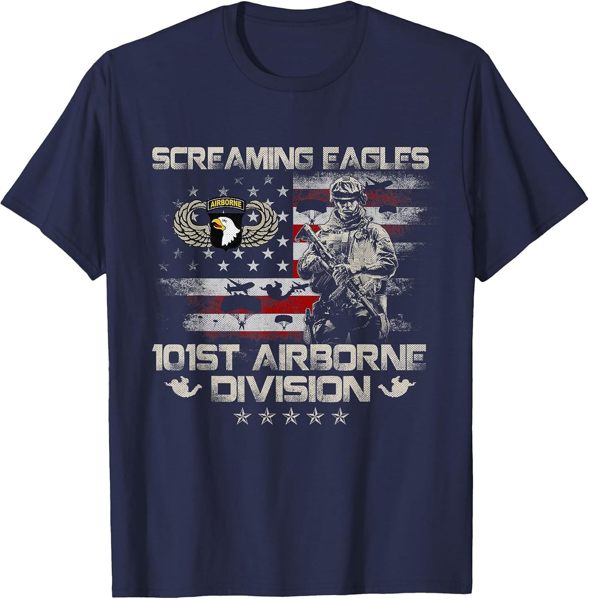 Screaming Eagle 101st Airborne Division Paratrooper Veteran T-Shirt - Navy Blue