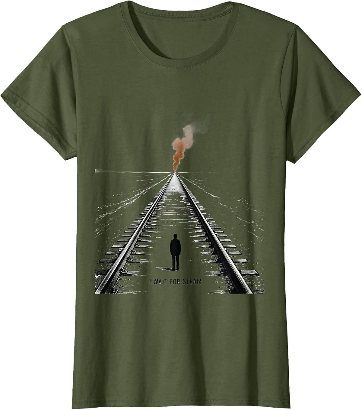 Women's I Wait For Steam Vintage Steam Locomotive Train Enthusiast T-Shirt - Olive Green