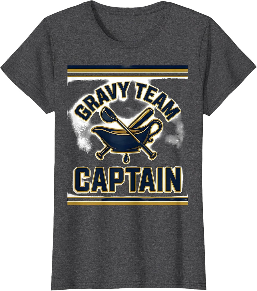 Women's Gravy Team Captain Funny Thanksgiving Dinner Food Humor T-Shirt - Dark Heather Grey