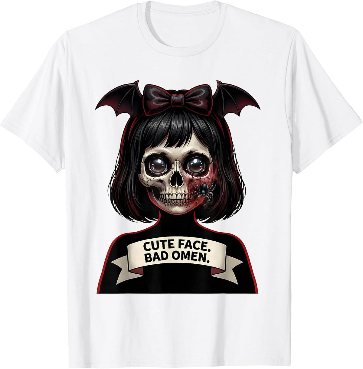 Men's Cute Face Bad Omen Horror Kawaii Anime Goth Girl Aesthetic T-Shirt - White