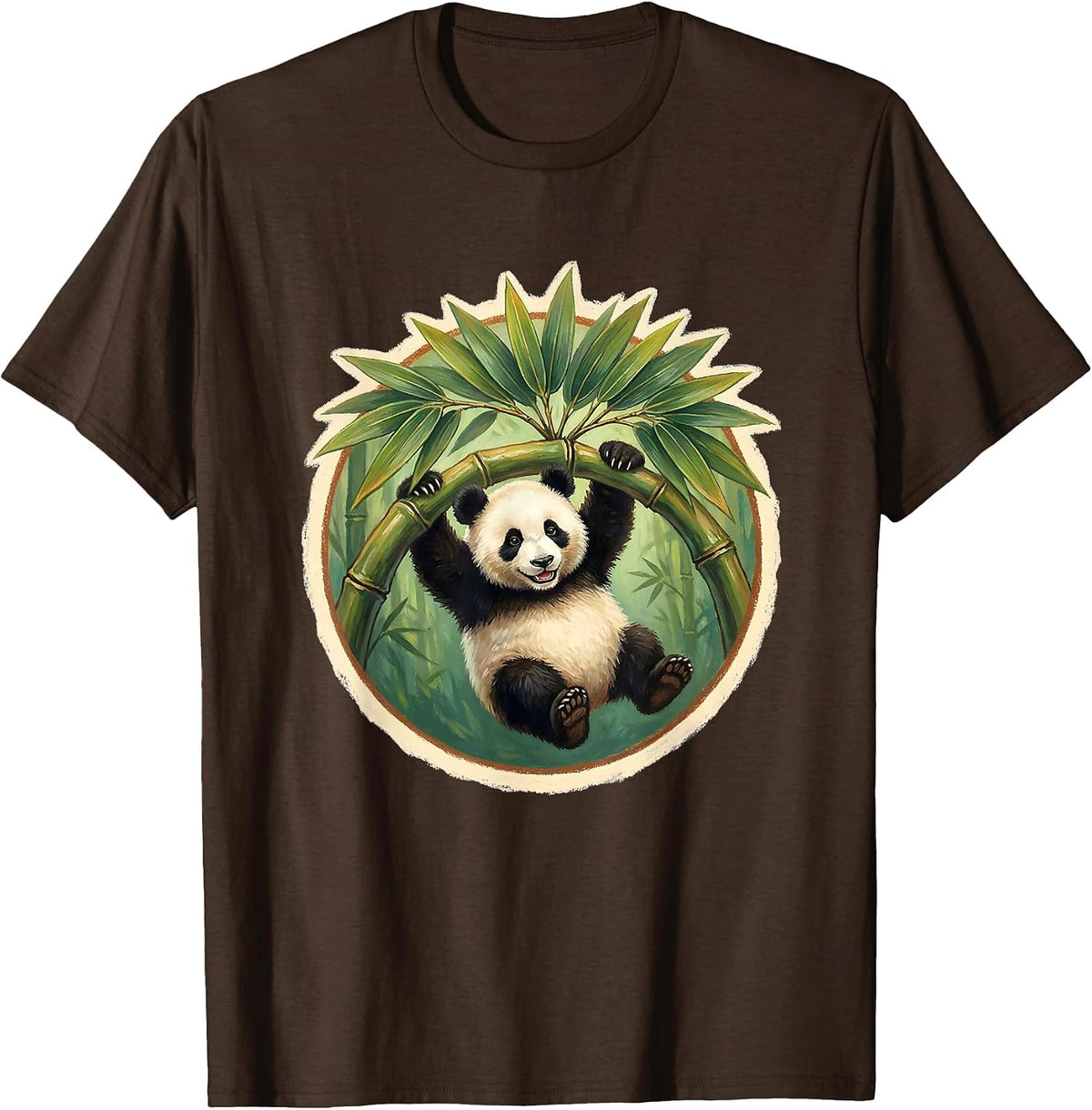 Men's Panda Hanging From Bamboo Branch Graphic T-Shirt - Brown