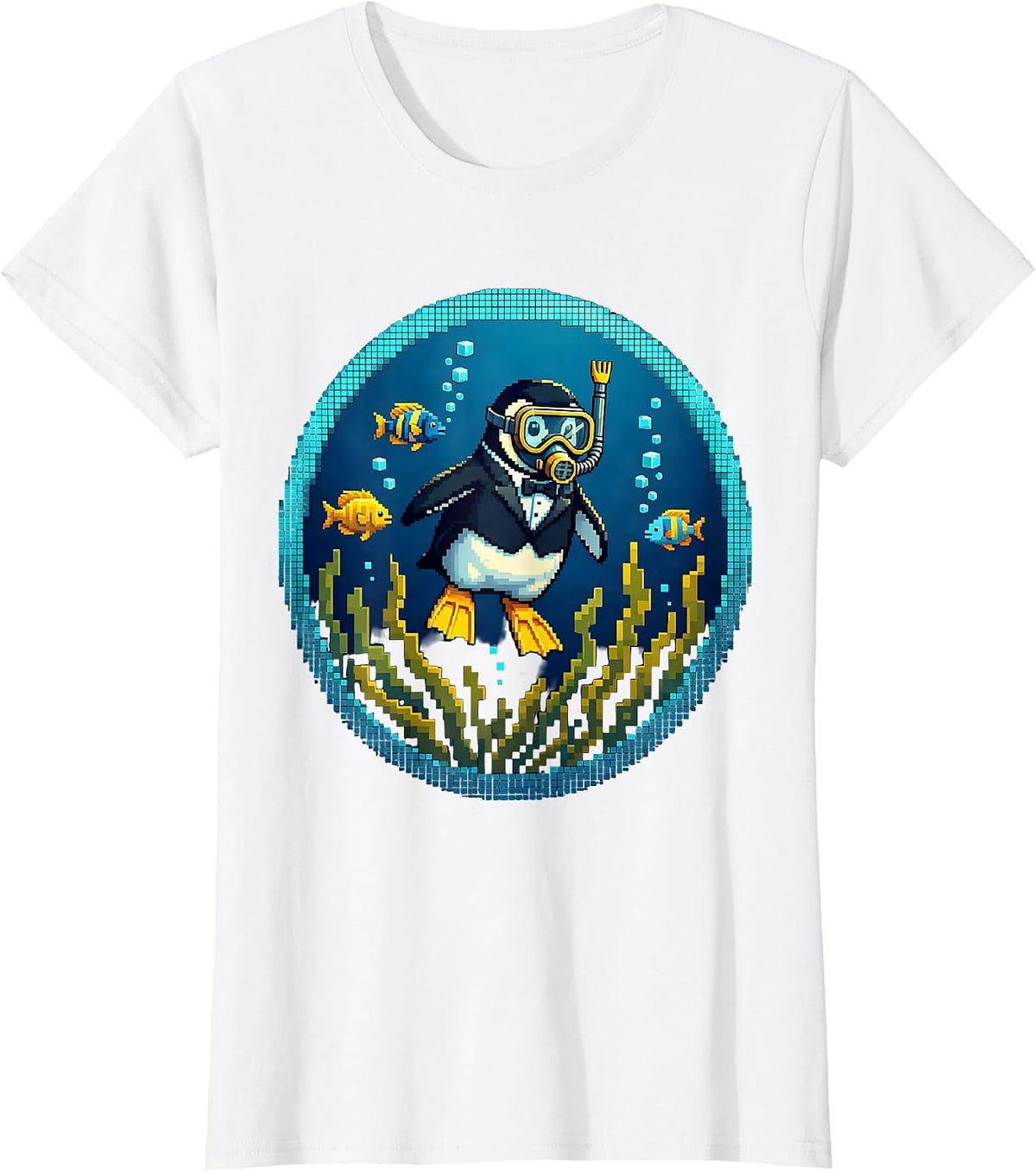 Penguin Deep Sea Diver Underwater Ocean Graphic T-Shirt - White