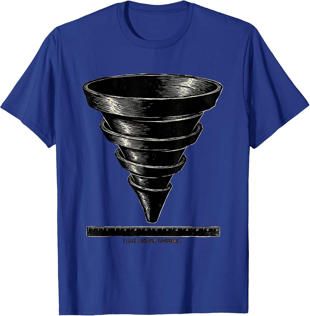 I Love Chasing Tornadoes Linocut Storm Chaser Meteorology T-Shirt - Royal Blue
