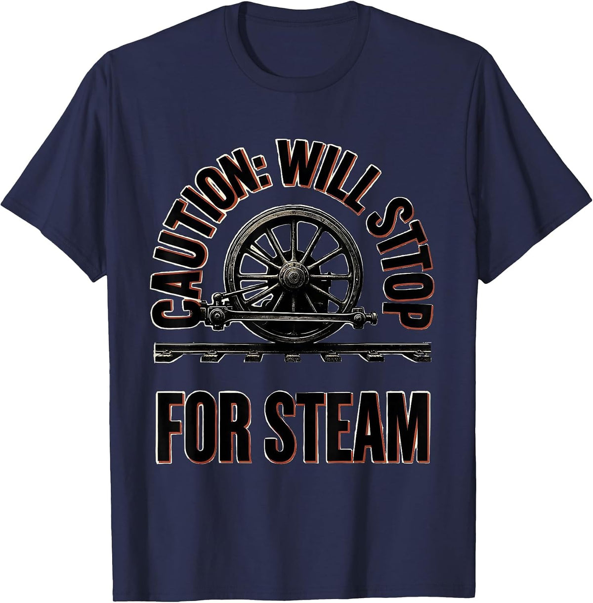 Men's Caution: Will Stop For Steam Patriotic Train Enthusiast T-Shirt - Navy Blue