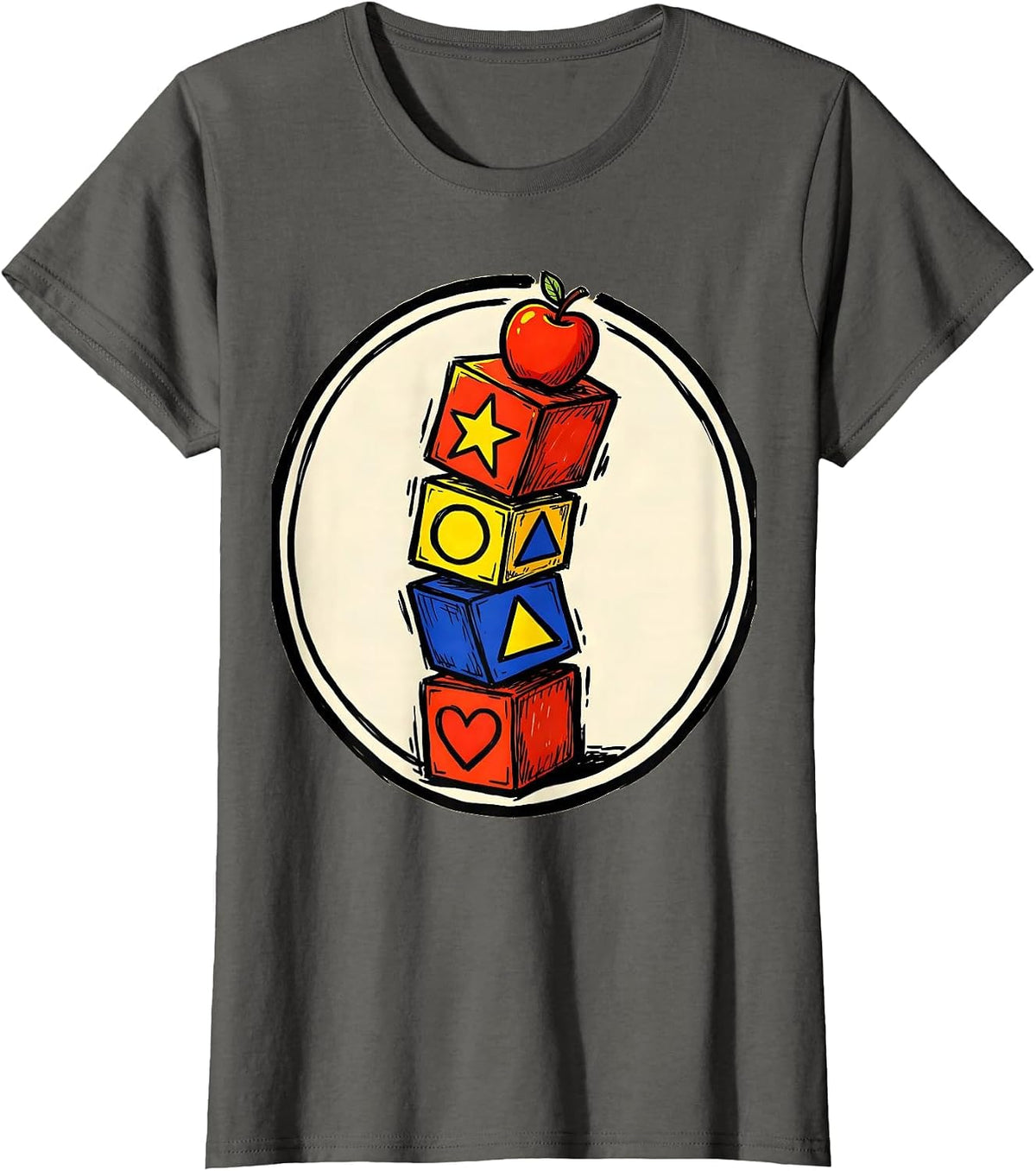 Women's Kindergarten Teacher Alphabet Blocks Tower T-Shirt - Asphalt Grey