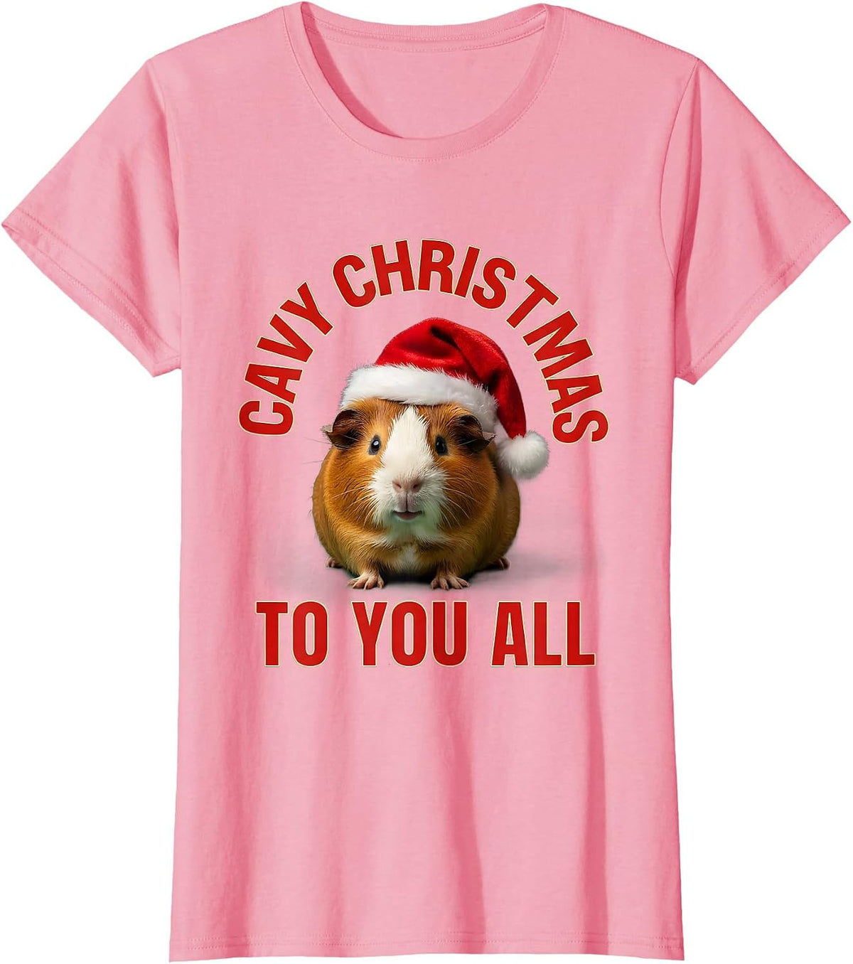 Women's Cavy Christmas To You All Funny Guinea Pig Santa Hat Humor T-Shirt - Pink