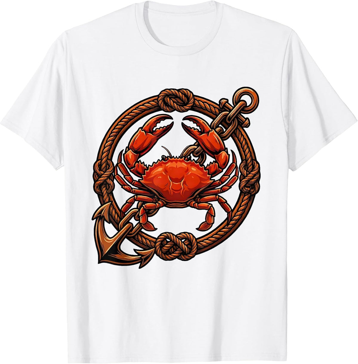Men's Crab and Rusty Anchor Chain Nautical Graphic T-Shirt - White