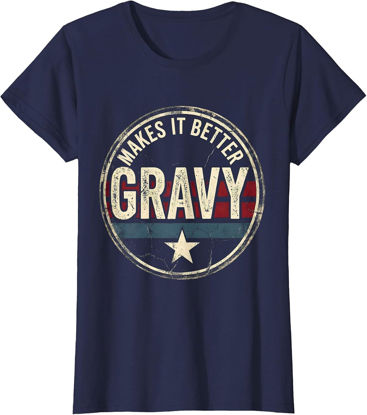 Women's Gravy Makes It Better Turkey Dinner Design T-Shirt - Navy Blue
