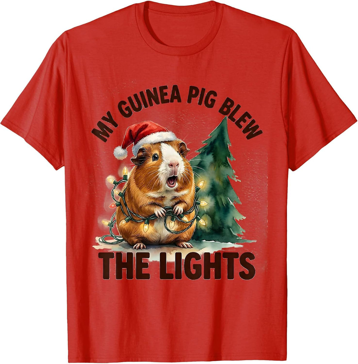 Men's My Guinea Pig Blew The Lights Funny Animal Christmas Lights T-Shirt - Red