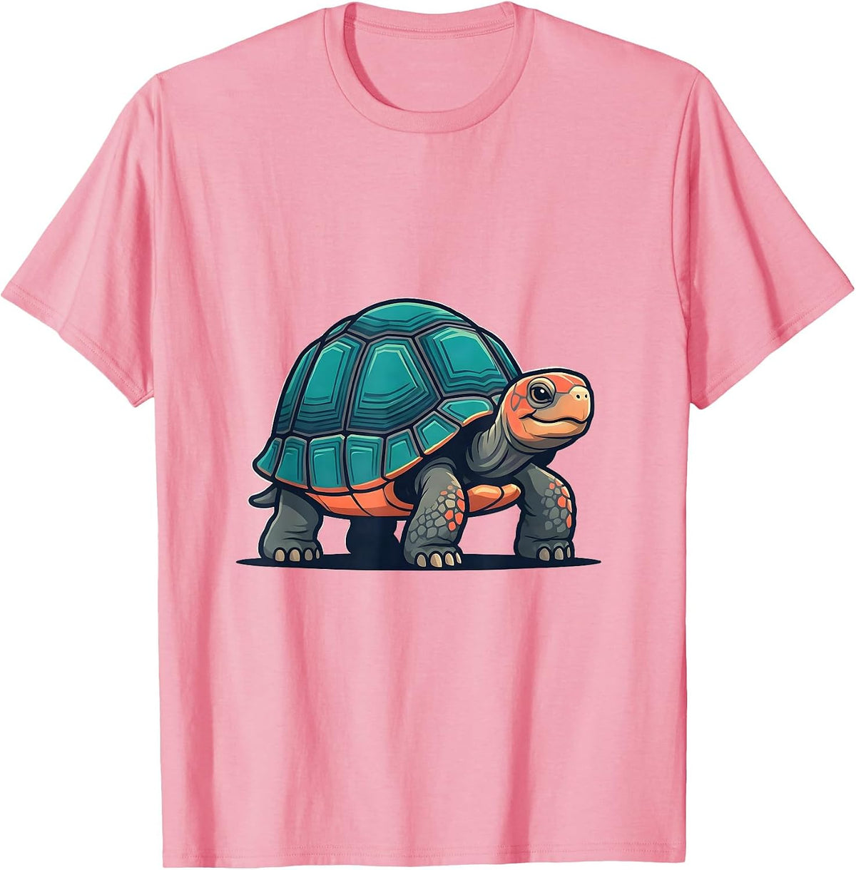 Men's Cheerful Tortoise Flat Vector Reptile Lover Novelty T-Shirt - Pink