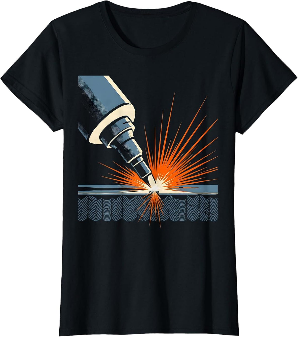 Women's Oversized MIG Welding Gun Blue Collar Humor Metal Worker T-Shirt - Black