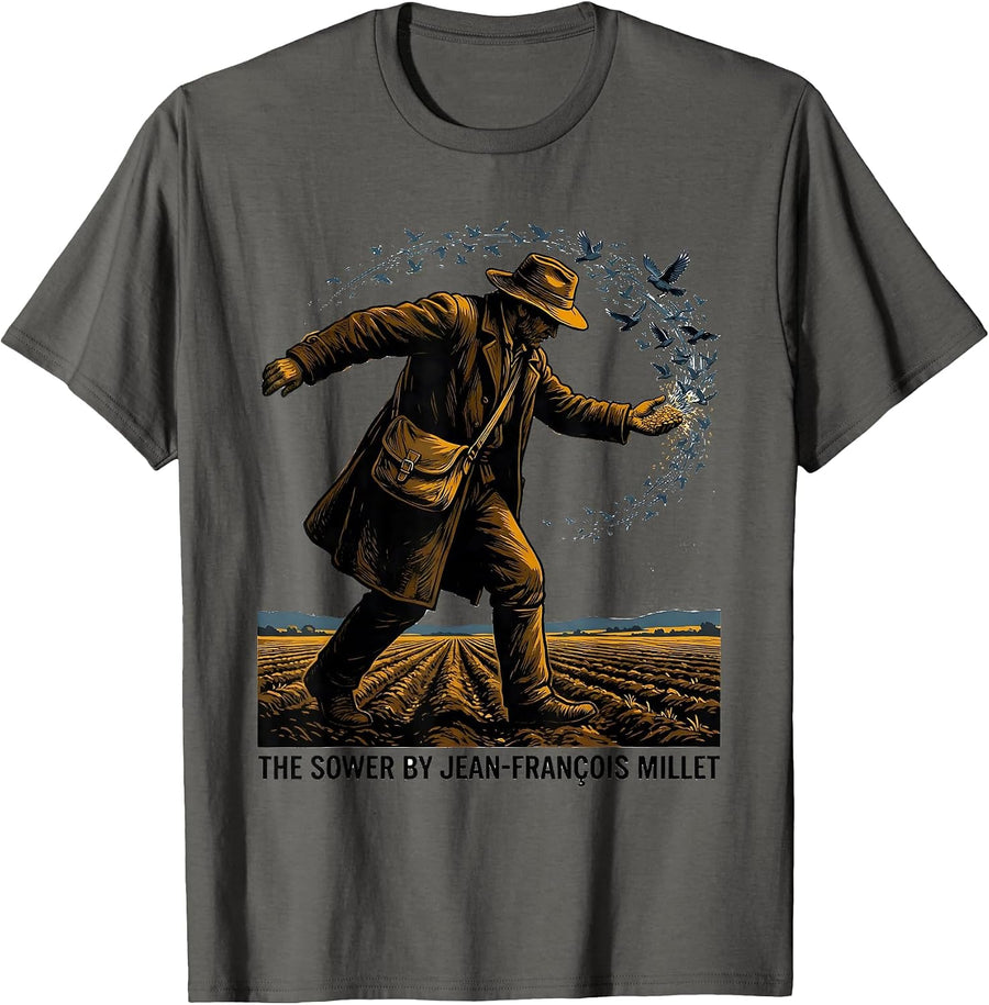 THE SOWER By Jean-François Millet Art History Enthusiast T-Shirt - Asphalt Grey
