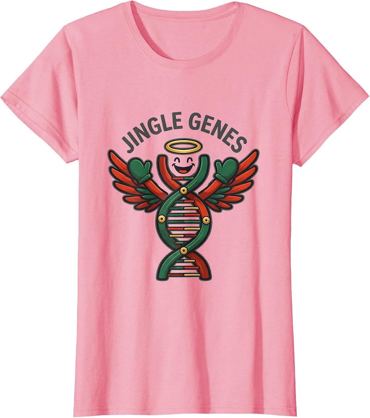 Women's Jingle Genes DNA Helix Christmas Angel Science Teacher Gift T-Shirt - Pink