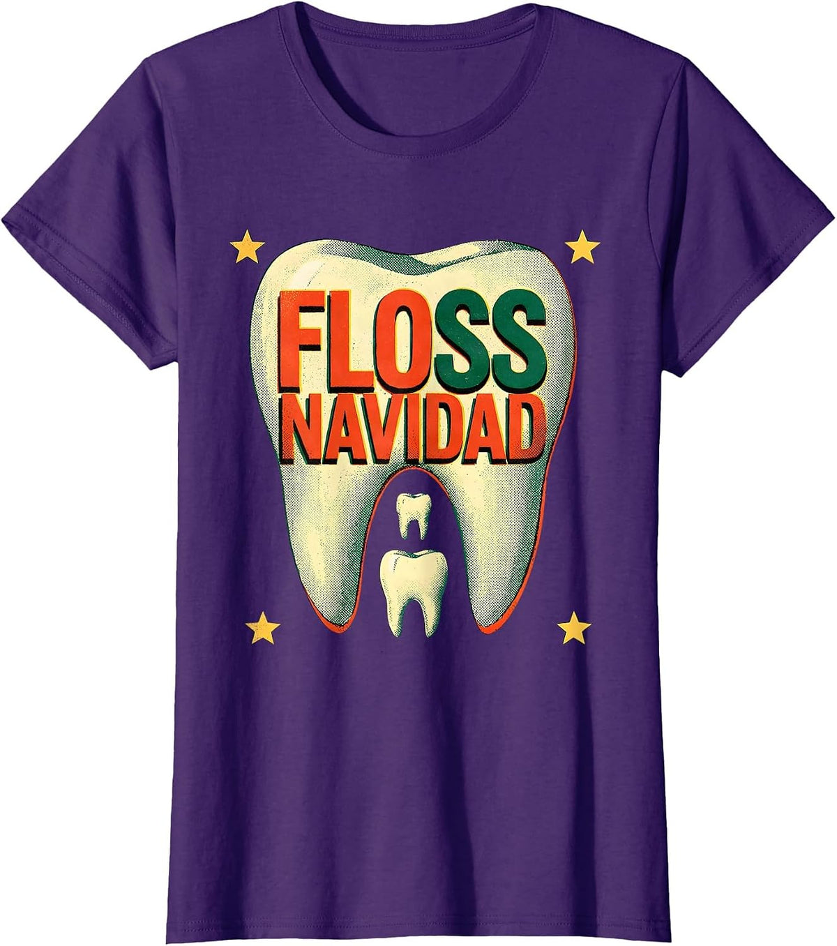 Women's Floss Navidad Risograph Funny Dental Christmas Dental Team T-Shirt - Purple