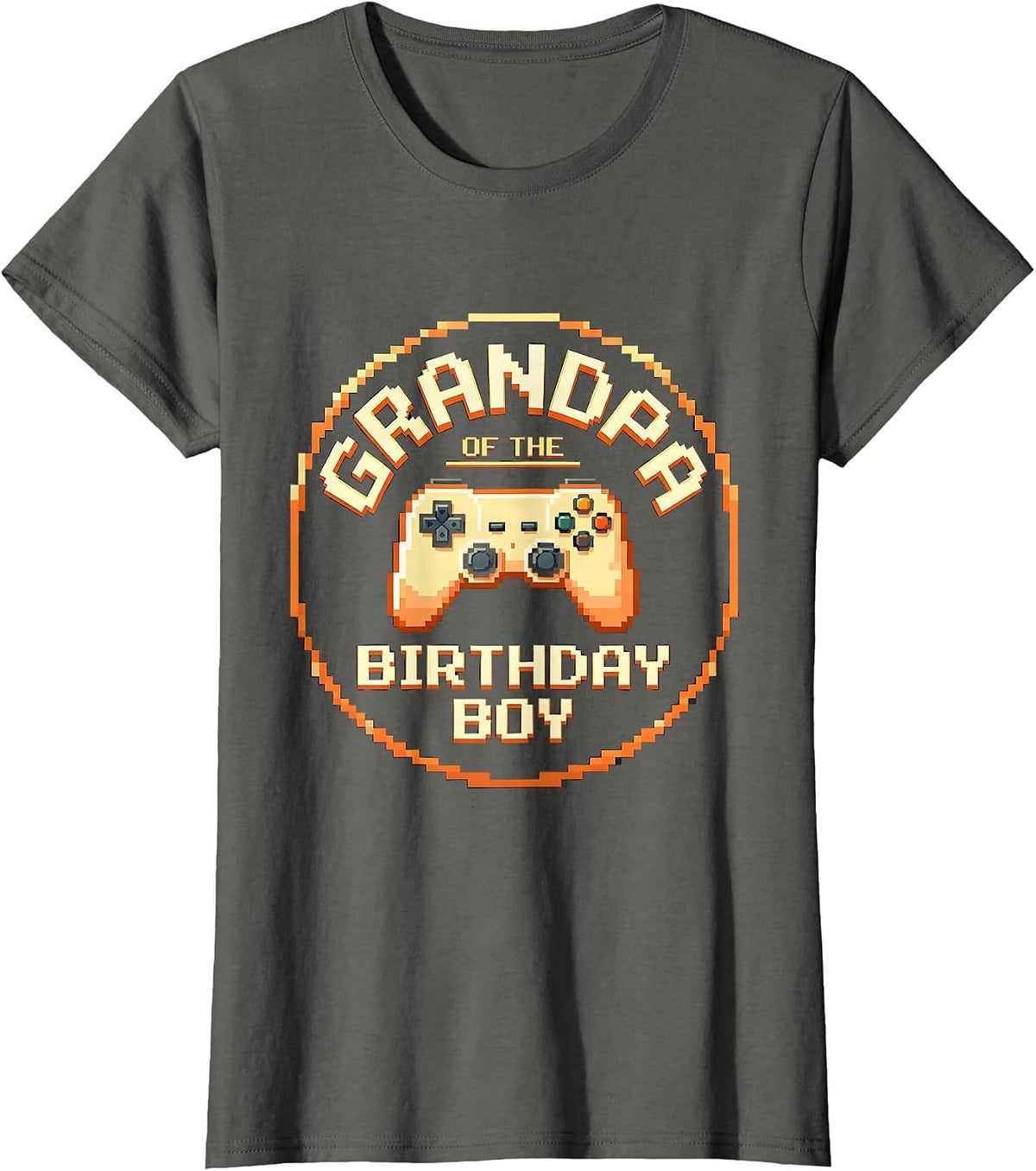 Women's Grandpa of the Birthday Boy Pixel Art Gamer Family Matching T-Shirt - Asphalt Grey