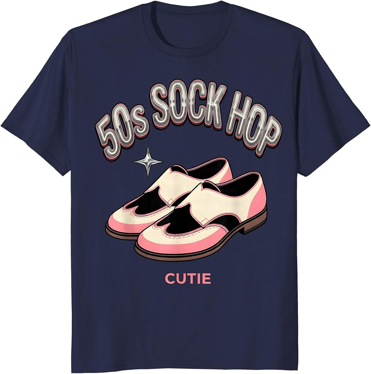 Men's 50s Sock Hop Cutie Retro Rockabilly 1950s Party Costume T-Shirt - Navy Blue