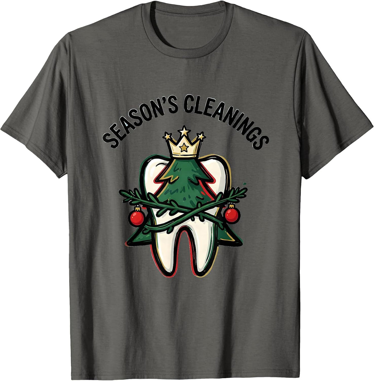 Men's Season's Cleanings Funny Dental Christmas Dentist Dental T-Shirt - Asphalt Grey