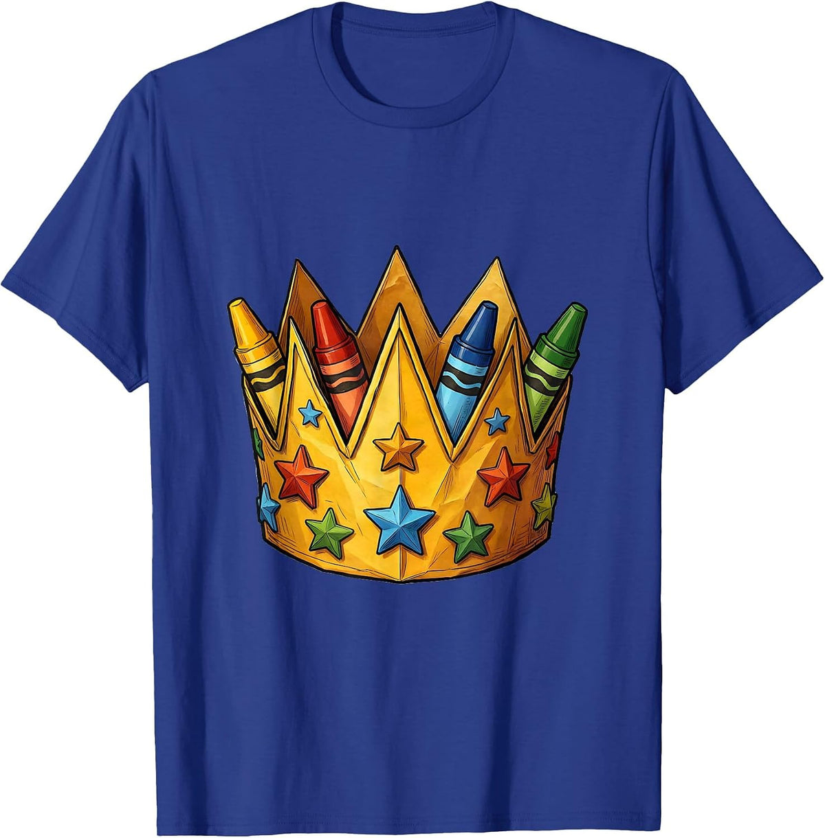 Kindergarten Teacher Crayon Crown Illustration T-Shirt - Royal Blue