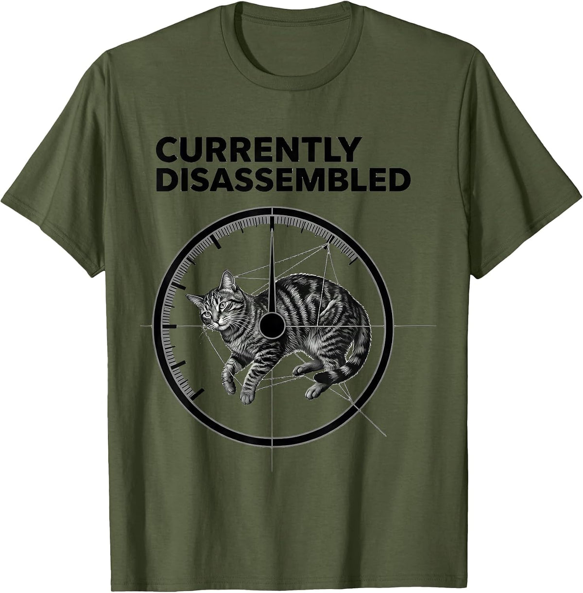 Currently Disassembled Funny Cat Meme Absurdist Humor T-Shirt - Olive Green