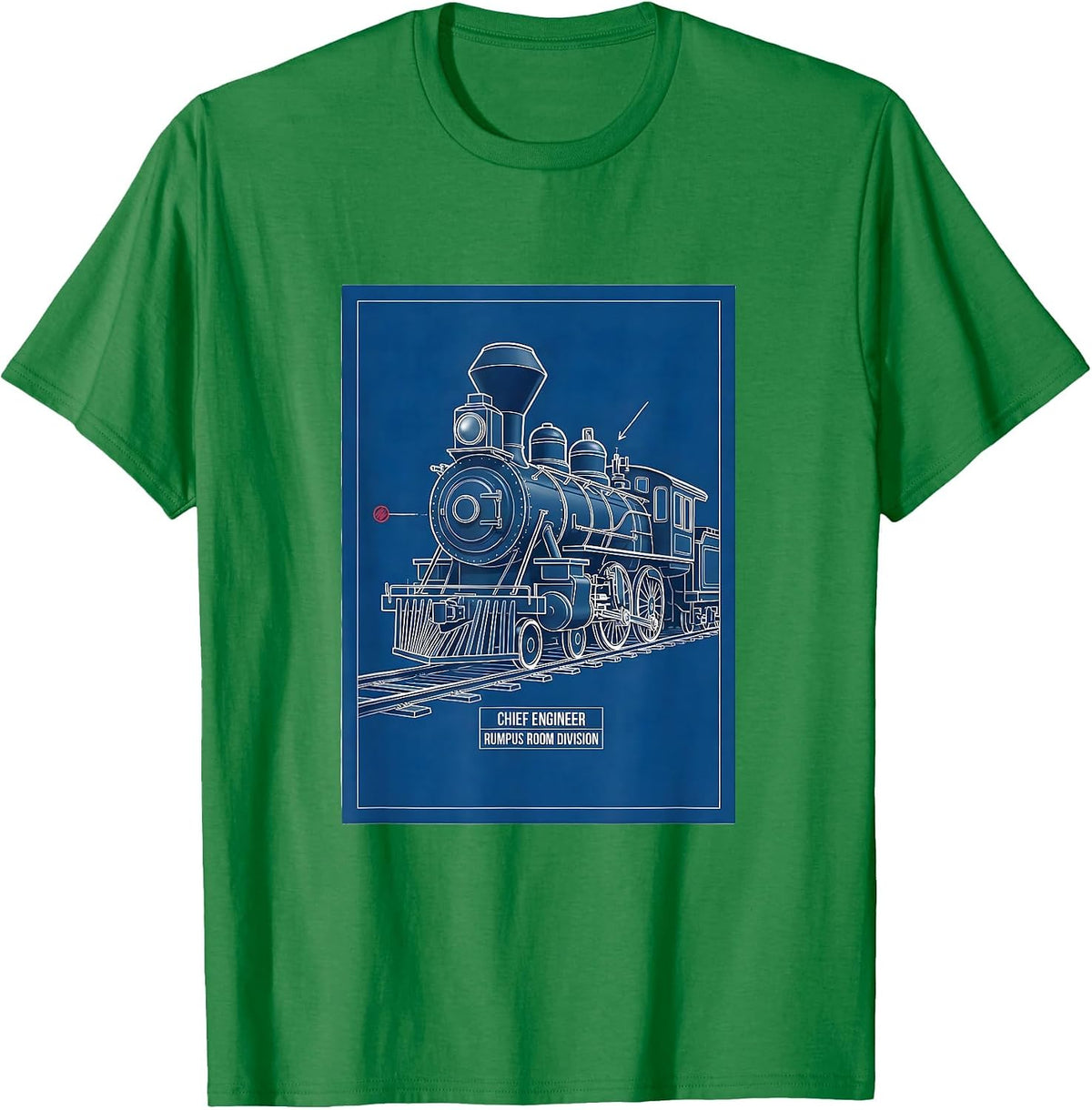 Men's Chief Engineer Rumpus Room Division Vintage Steam Train T-Shirt - Kelly Green