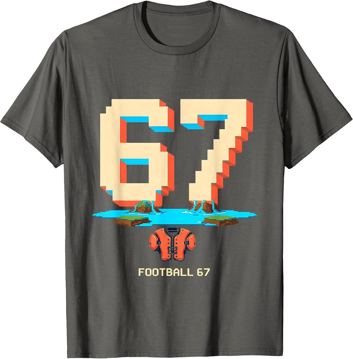 Men's Football 67 Pixel Art Sports Meme Birthday Gift T-Shirt - Asphalt Grey
