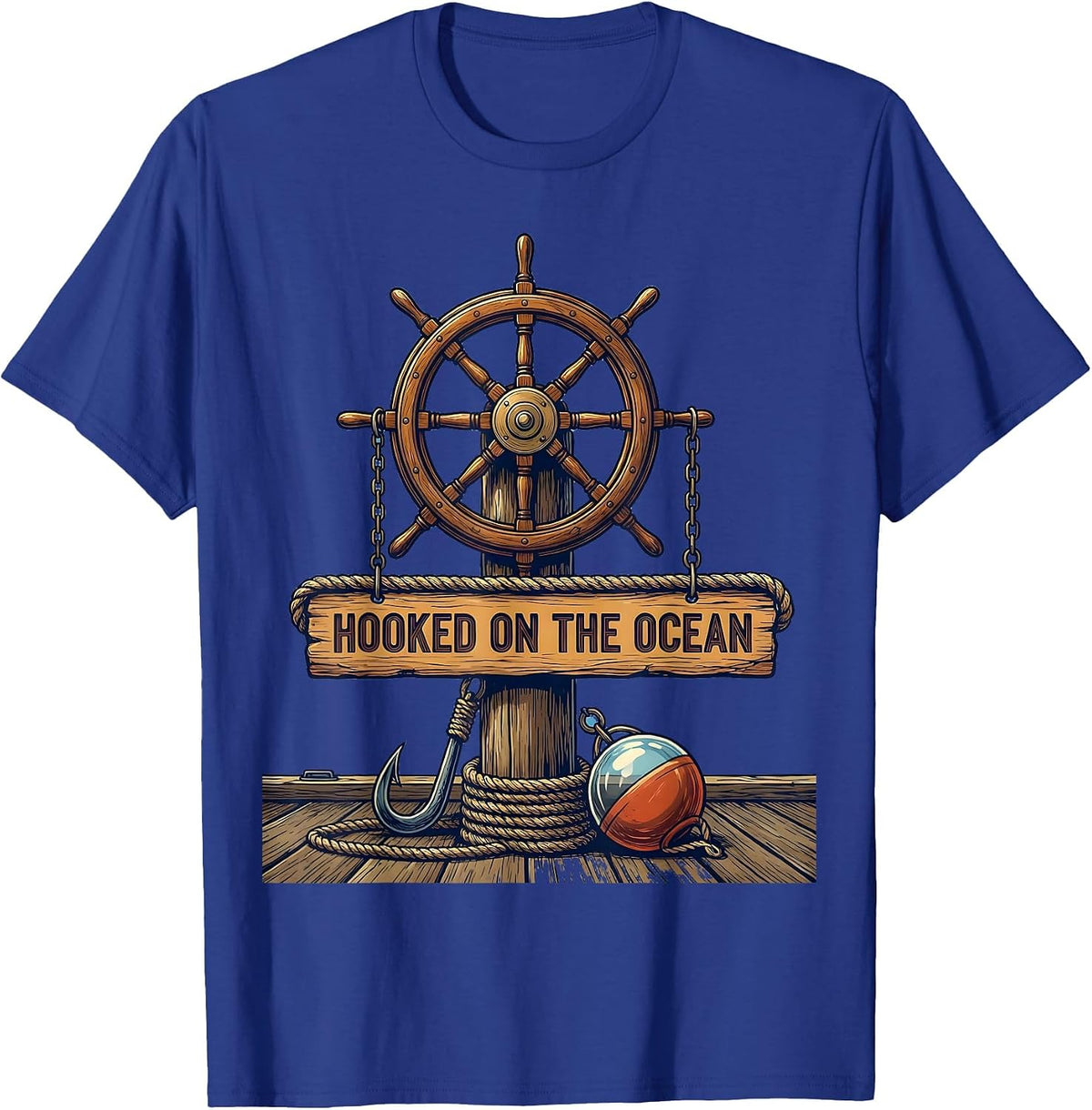 Hooked on the Ocean Sailor Graphic Design T-Shirt - Royal Blue
