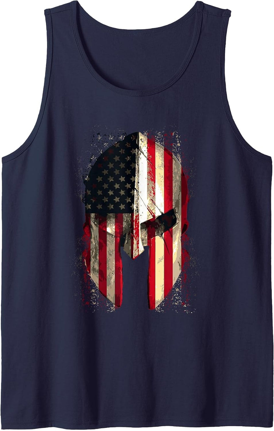 American Spartan Warrior Helmet Patriotic Flag T-Shirt Tank Top - Navy Blue