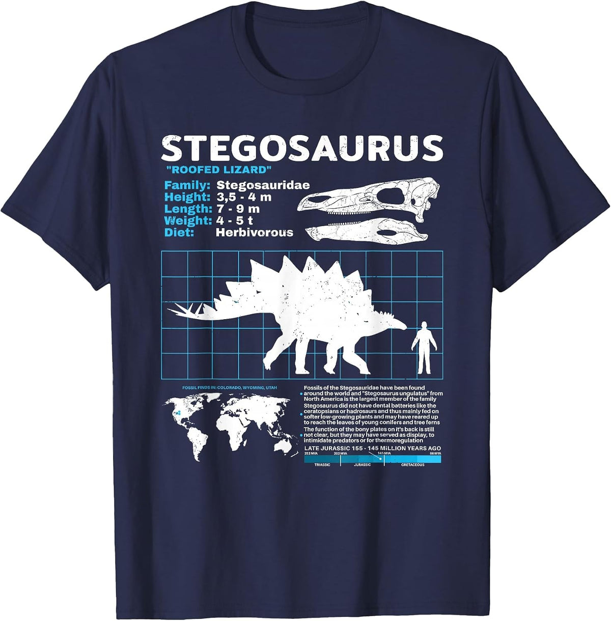 Stegosaurus fact Sheet Dinosaur Facts T-Shirt - Navy Blue
