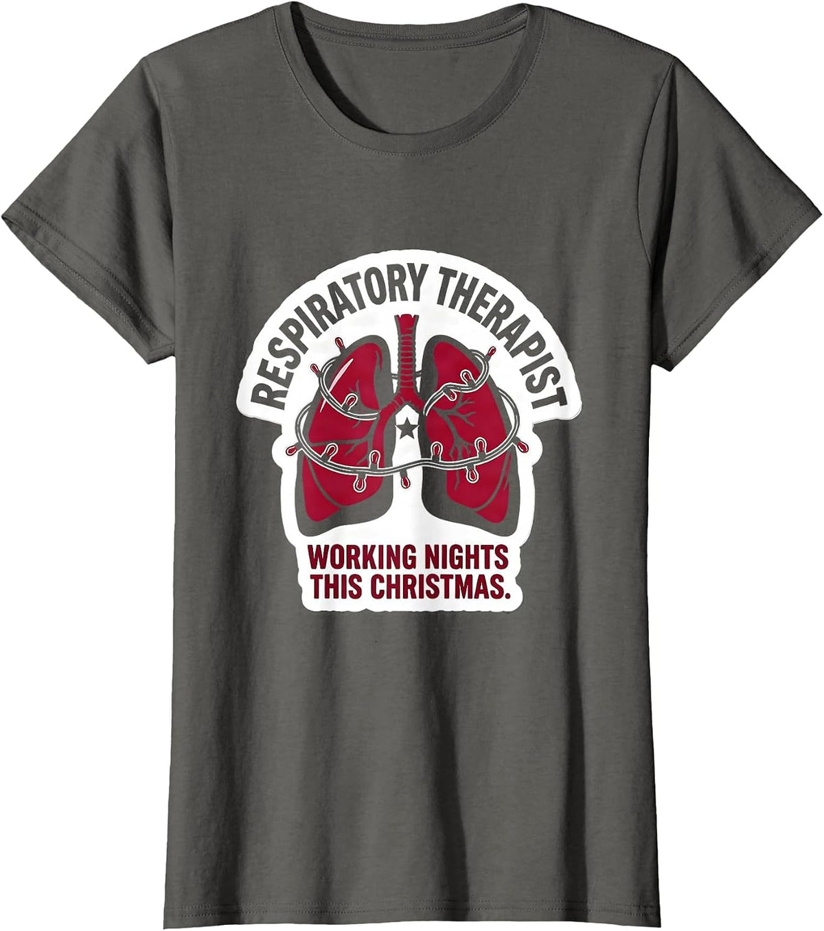 Women's Respiratory Therapist, Working Nights This Christmas RT T-Shirt - Asphalt Grey