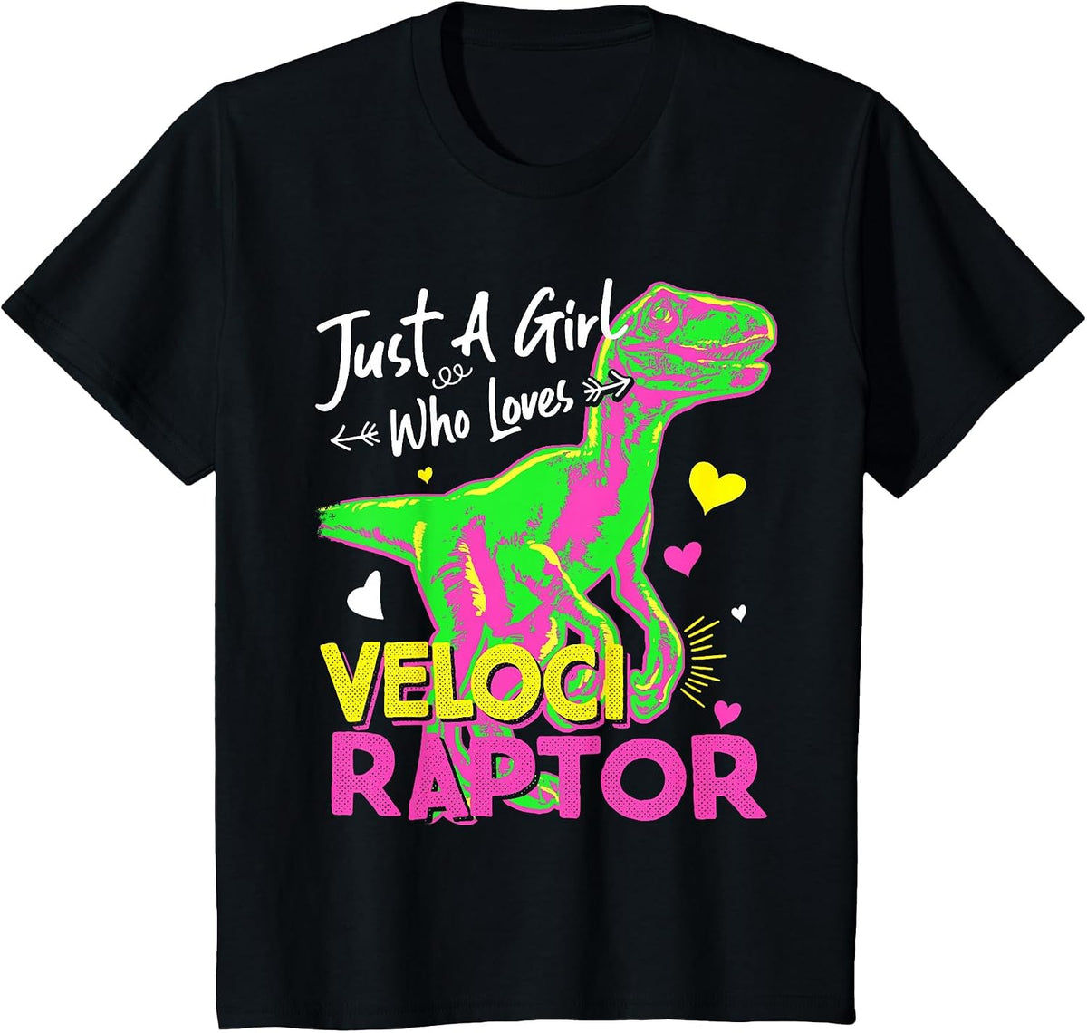 Just A Girl Who Loves Velociraptor | Girl Dinosaur Party T-Shirt - Black