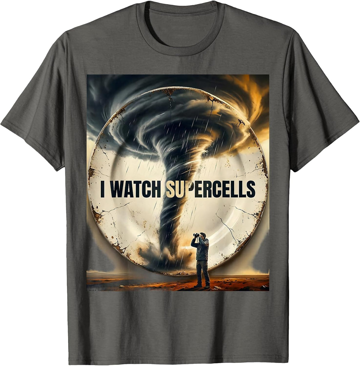 I Watch Supercells Distressed Storm Chaser Meteorology T-Shirt - Asphalt Grey