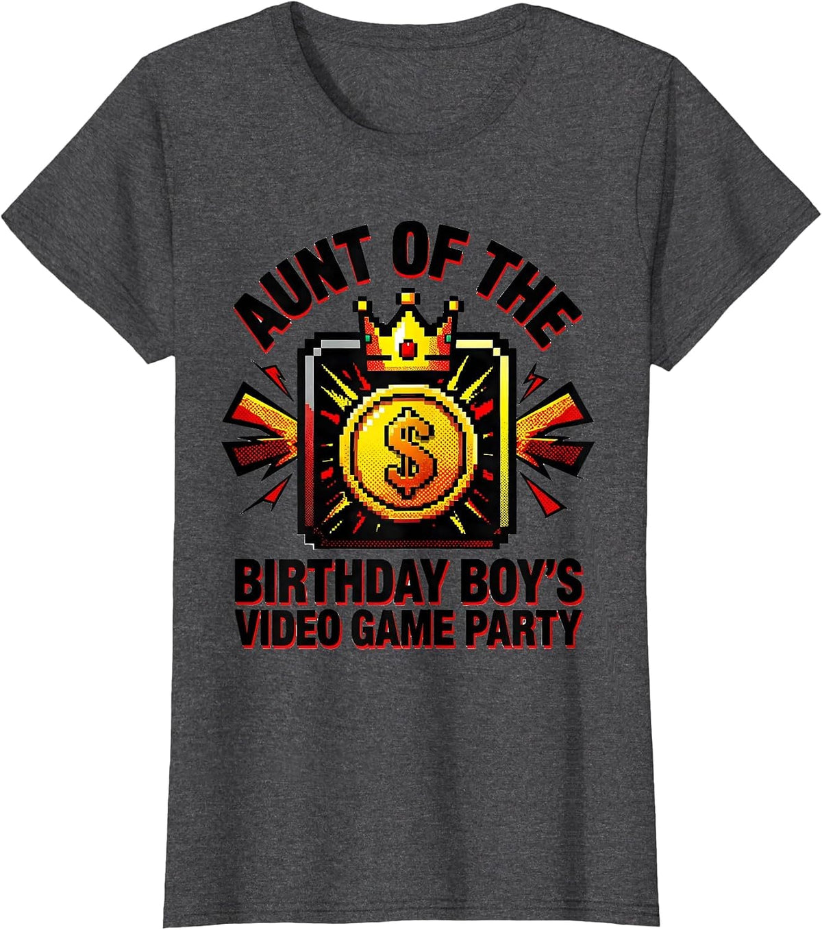 Women's Aunt Of The Birthday Boy's Video Game Party Matching Family T-Shirt - Dark Heather Grey