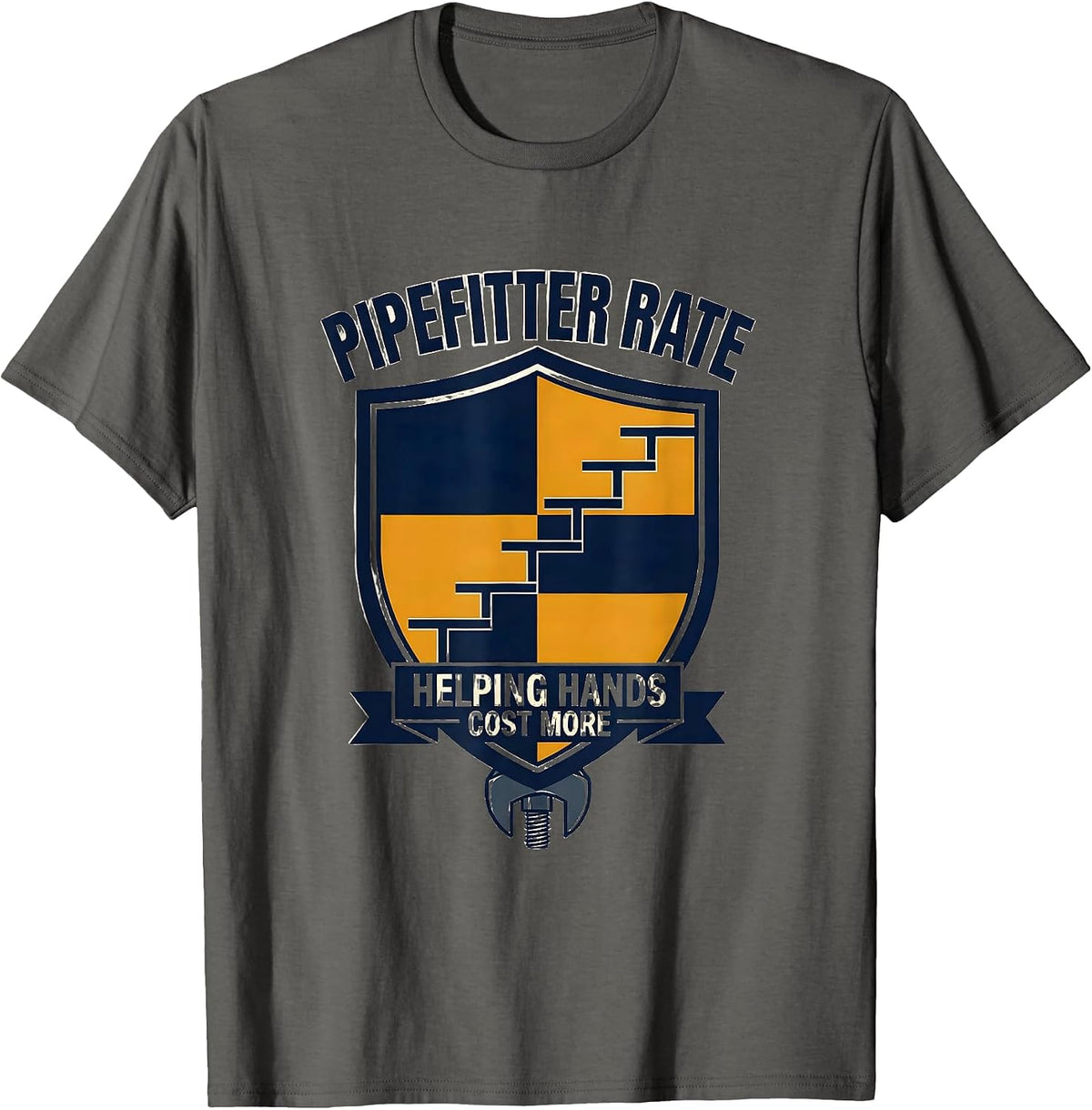 Men's Pipefitter Rate: Helping Hands Cost More Funny Plumber T-Shirt - Asphalt Grey