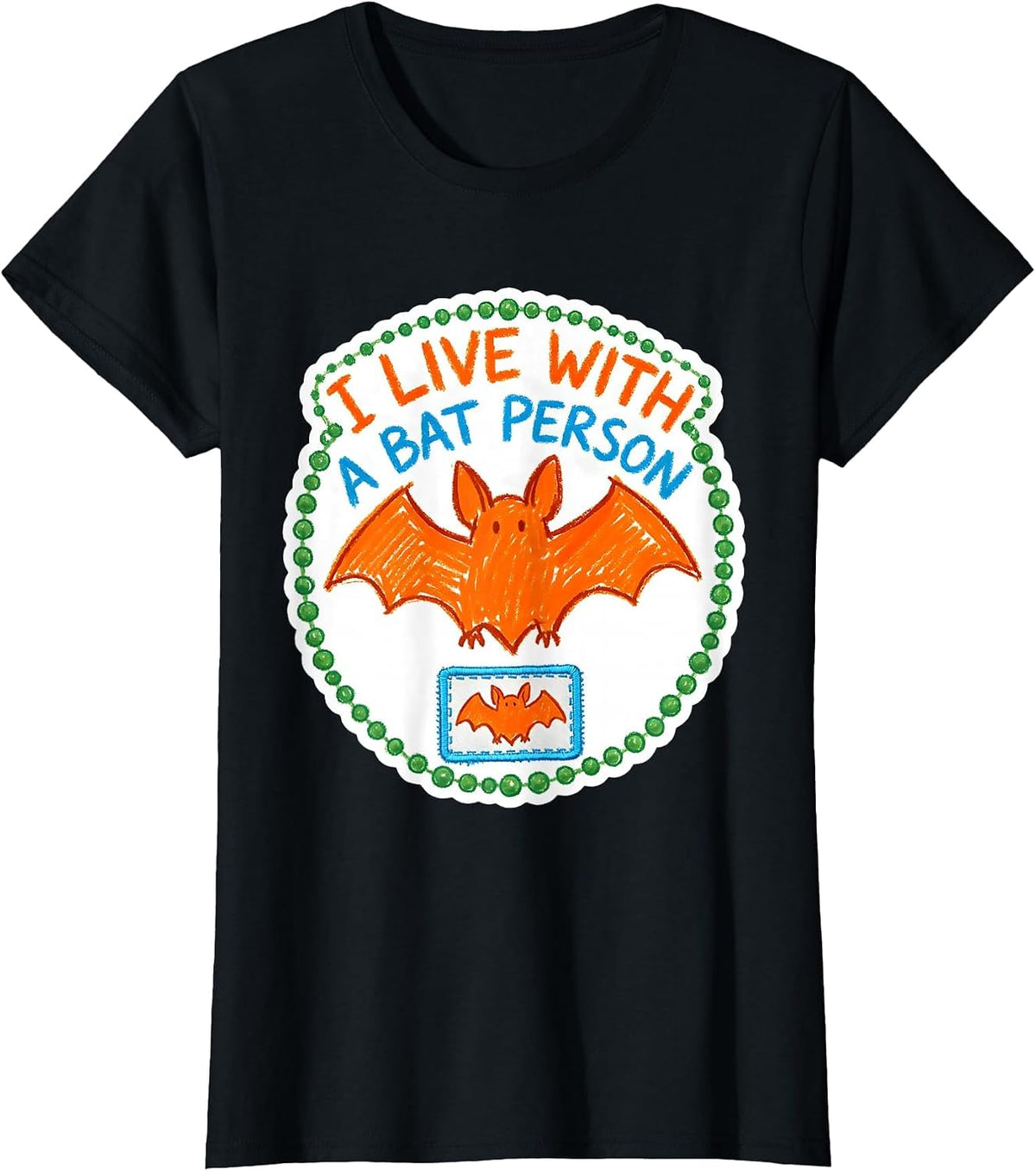 Women's I Live With A Bat Person Funny Bat Lover Halloween Humor T-Shirt - Black