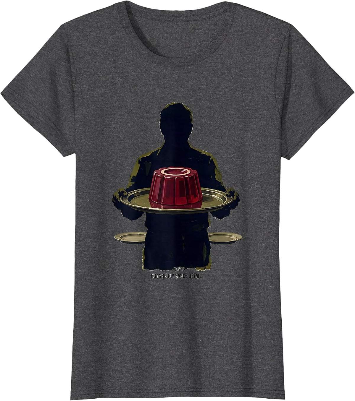 Women's Cranberry Sauce Detail Funny Thanksgiving Food Humor T-Shirt - Dark Heather Grey
