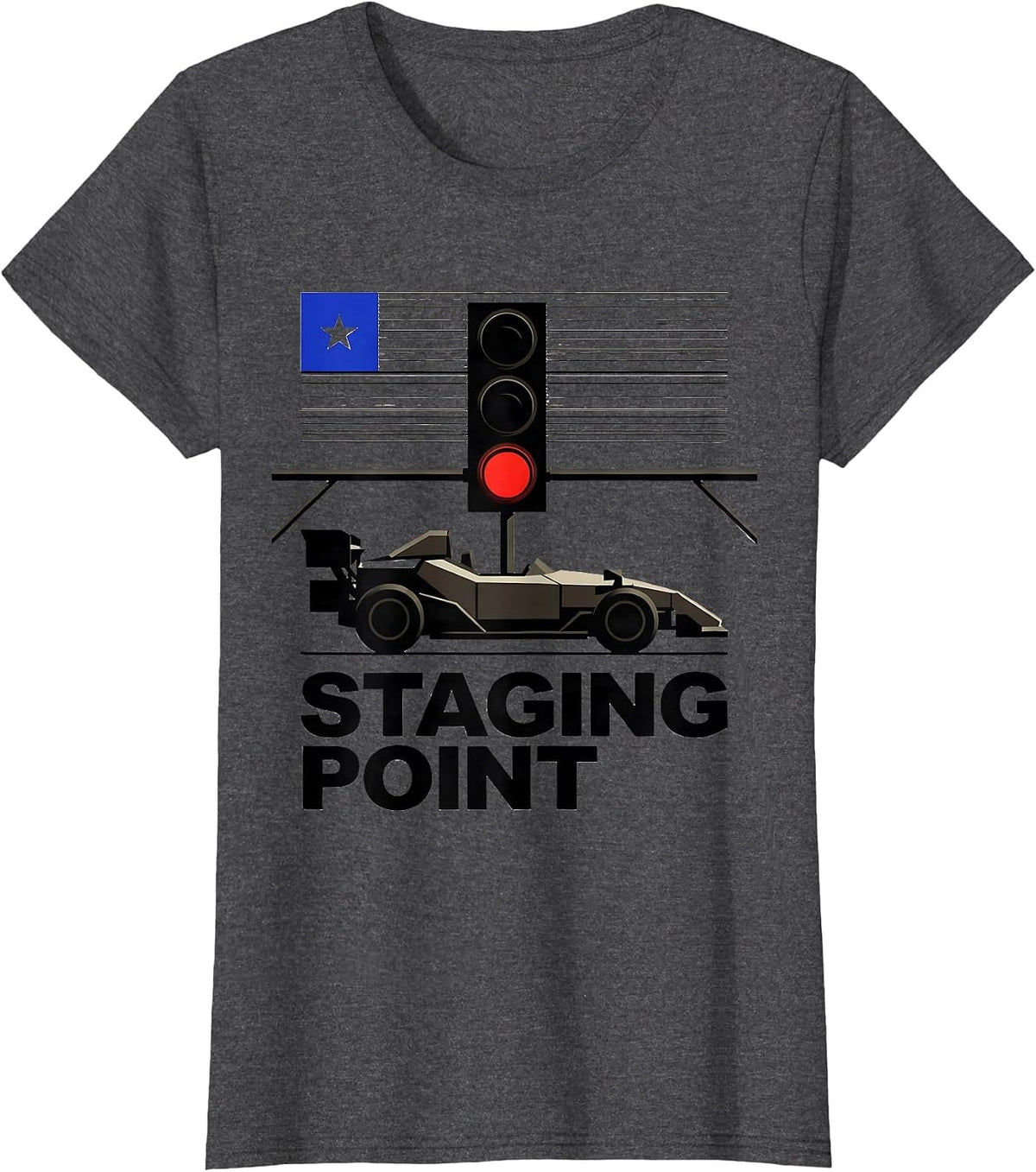 Women's Staging Point Bauhaus Modernist RC Racing American Flag T-Shirt - Dark Heather Grey