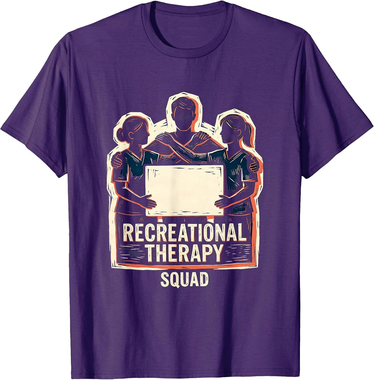 Recreational Therapy Squad Linocut Activity Assistant T-Shirt - Purple