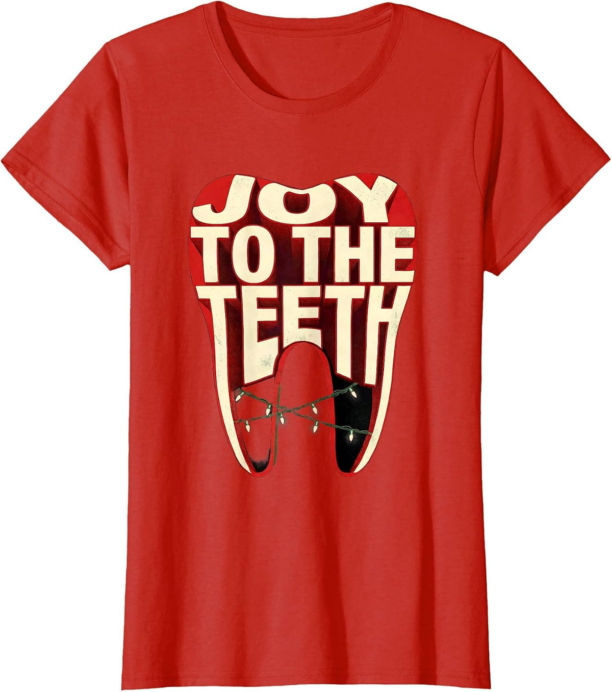 Women's Joy to the Teeth Funny Dentist Dental Team Christmas T-Shirt - Red