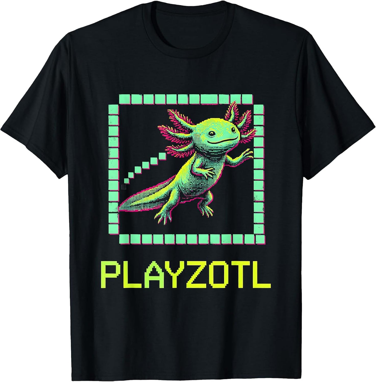 Men's Playzotl Pixel Art Kawaii Axolotl Gamer Kids Gift T-Shirt - Black