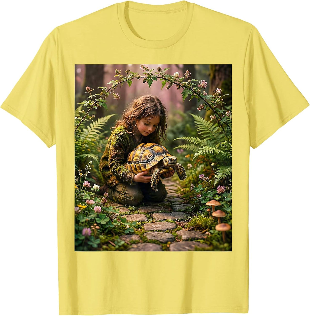 Men's Kindness in Action Tortoise Crossing Helper Tee T-Shirt - Lemon Yellow