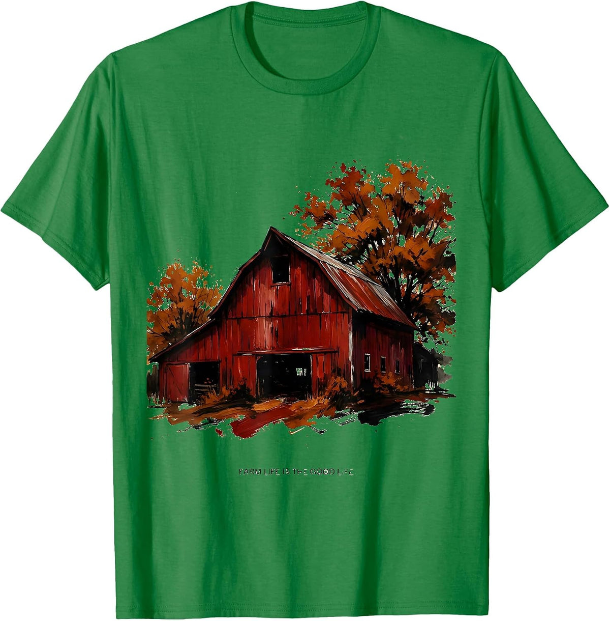 Men's Farm Life Is The Good Life Fall Barn Design T-Shirt - Kelly Green