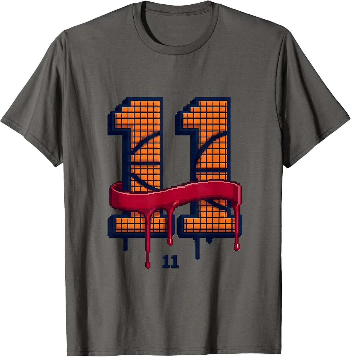 11 Pixel Art Baseball Birthday Boy Ice Cream Drip T-Shirt - Asphalt Grey
